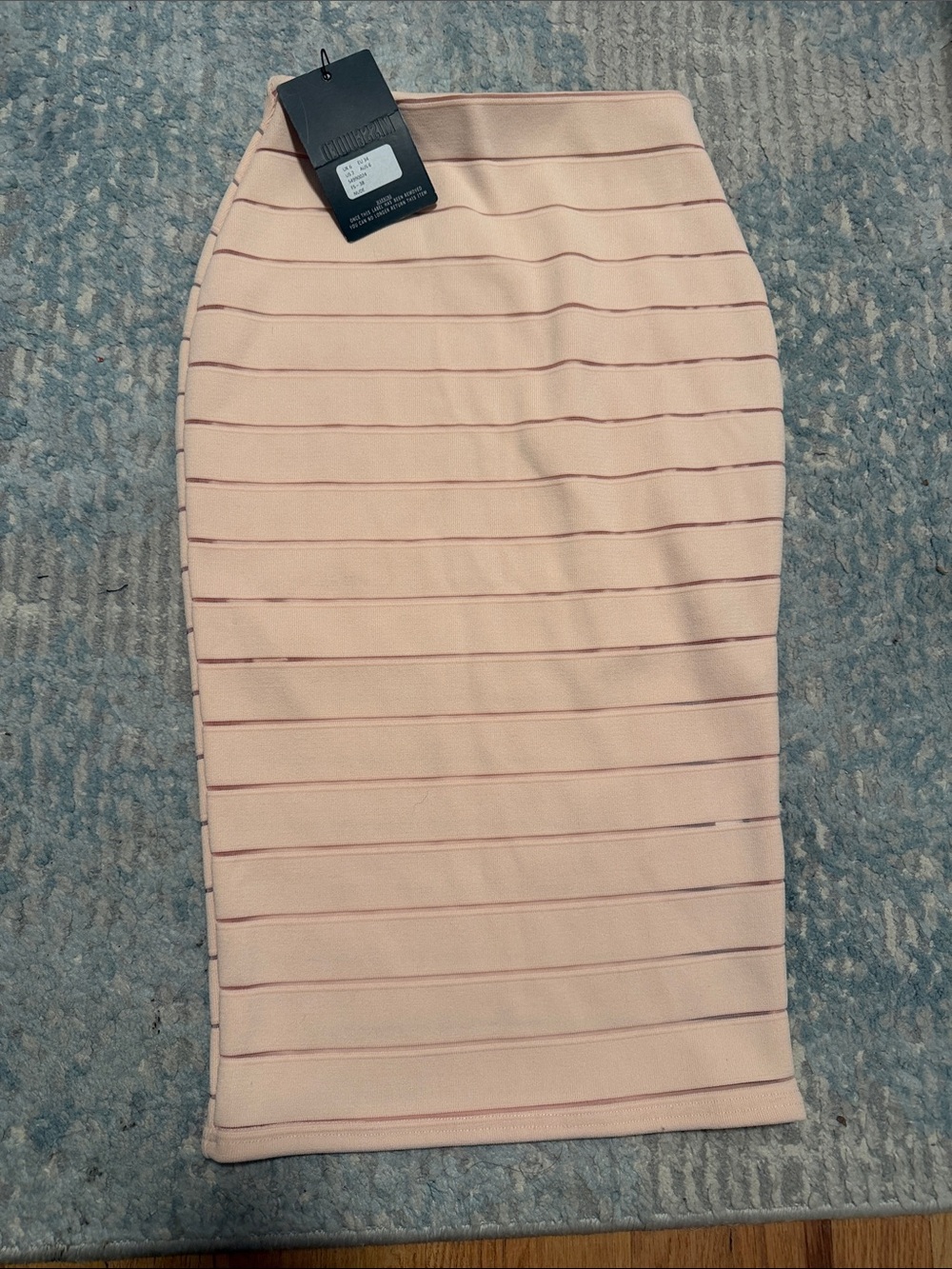 Missguided Blush Pink Ribbed Pencil Midi Skirt